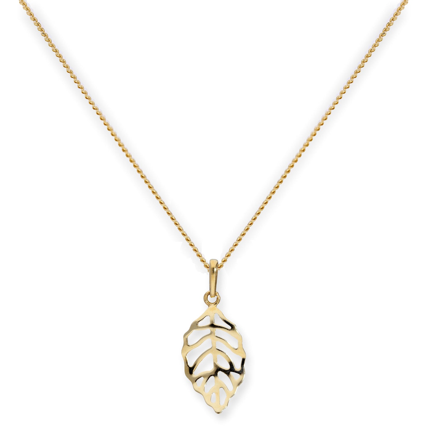 9ct Gold Cut Out Leaf Pendant Necklace 16 - 20 Inches