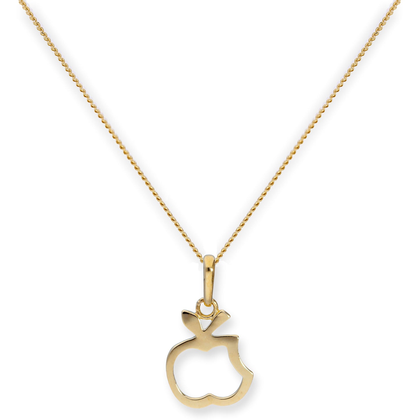 9ct Gold Bitten Apple Outline Pendant Necklace 16 - 20 Inches