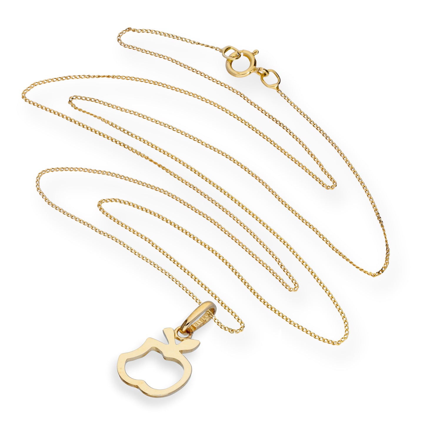9ct Gold Bitten Apple Outline Pendant Necklace 16 - 20 Inches