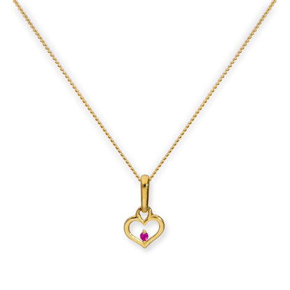 9ct Gold Heart Outline w Ruby CZ Crystal Pendant Necklace 16 - 20 Inches