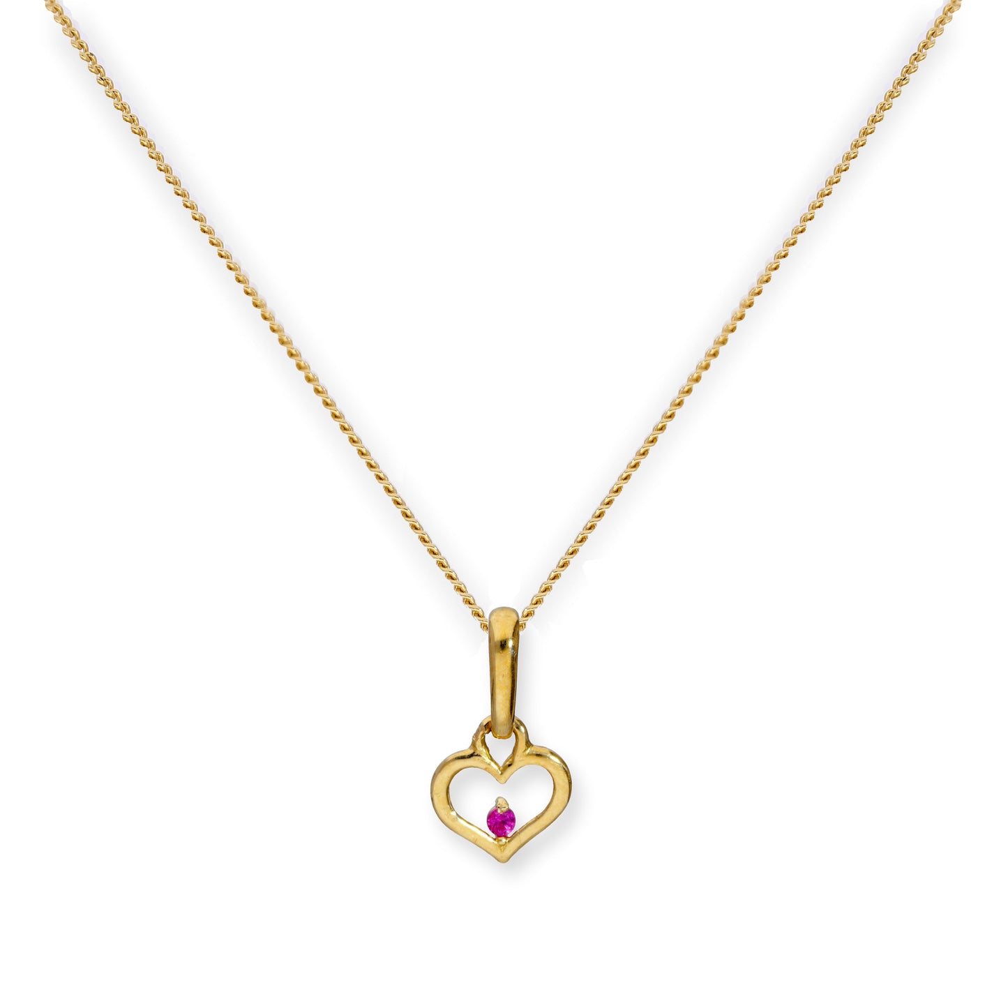 9ct Gold Heart Outline w Ruby CZ Crystal Pendant Necklace 16 - 20 Inches