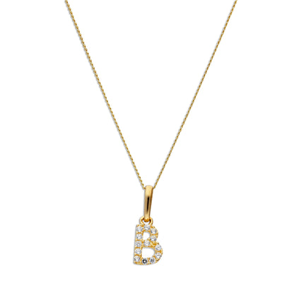 9ct Gold & Clear CZ Crystal Script Alphabet Letter B Necklace 16 - 20 Inches