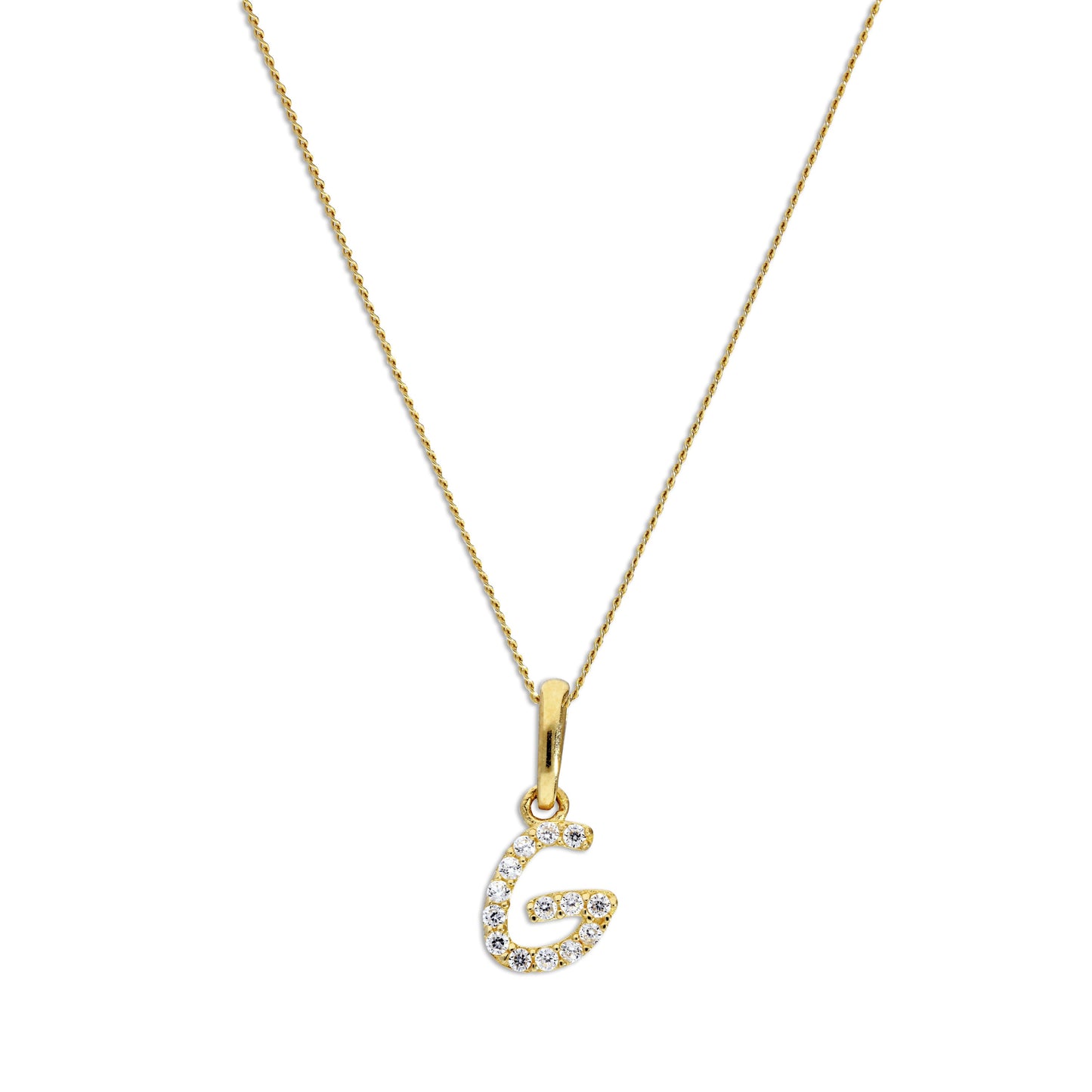 9ct Gold & Clear CZ Crystal Script Alphabet Letter G Necklace 16 - 20 Inches