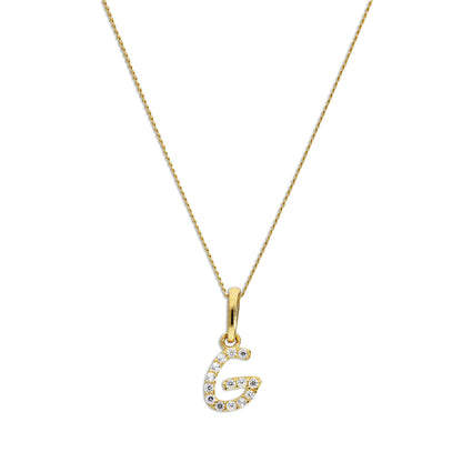9ct Gold & Clear CZ Crystal Script Alphabet Letter G Necklace 16 - 20 Inches