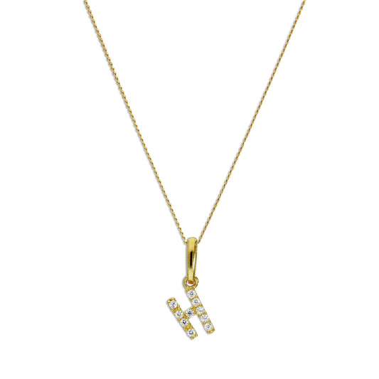 9ct Gold & Clear CZ Crystal Script Alphabet Letter H Necklace 16 - 20 Inches