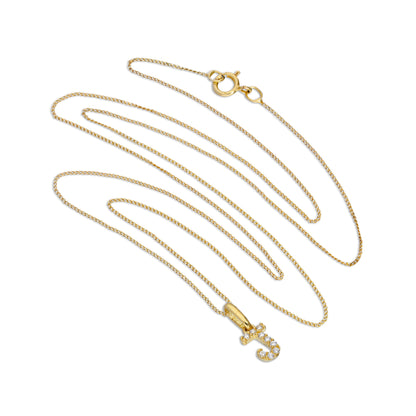 9ct Gold & Clear CZ Crystal Script Alphabet Letter J Necklace 16 - 20 Inches