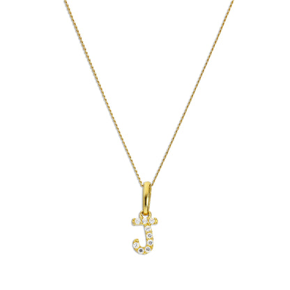 9ct Gold & Clear CZ Crystal Script Alphabet Letter J Necklace 16 - 20 Inches