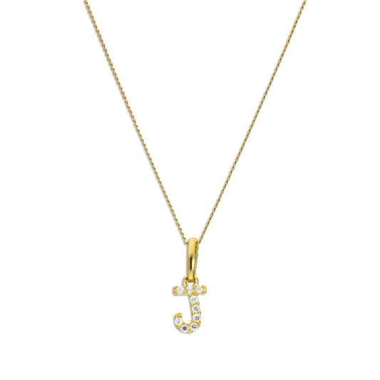 9ct Gold & Clear CZ Crystal Script Alphabet Letter J Necklace 16 - 20 Inches