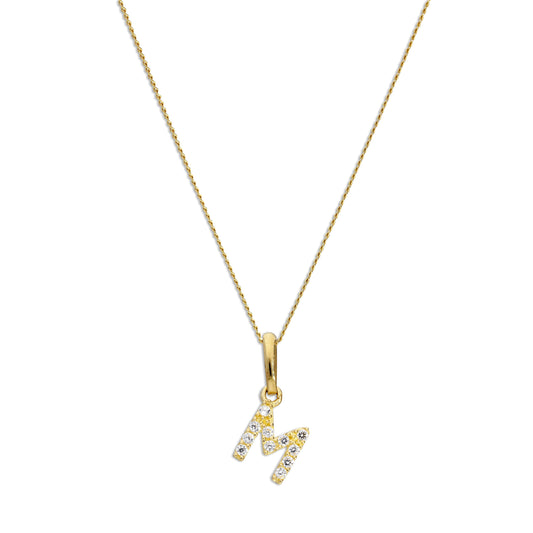 9ct Gold & Clear CZ Crystal Script Alphabet Letter M Necklace 16 - 20 Inches