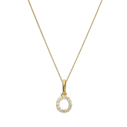 9ct Gold & Clear CZ Crystal Script Alphabet Letter O Necklace 16 - 20 Inches
