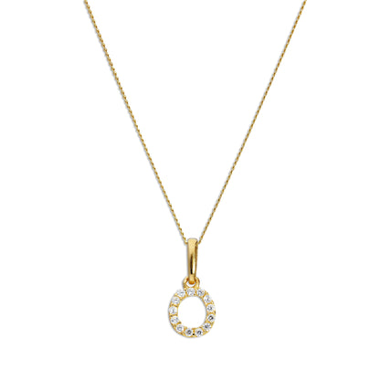 9ct Gold & Clear CZ Crystal Script Alphabet Letter O Necklace 16 - 20 Inches