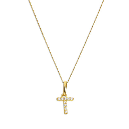 9ct Gold & Clear CZ Crystal Script Alphabet Letter T Necklace 16 - 20 Inches