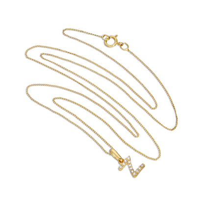 9ct Gold & Clear CZ Crystal Script Alphabet Letter Z Necklace 16 - 20 Inches