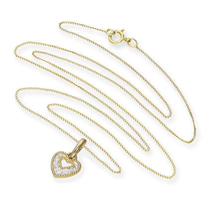 9ct Gold & Clear CZ Crystal Double Cut Out Heart Pendant Necklace