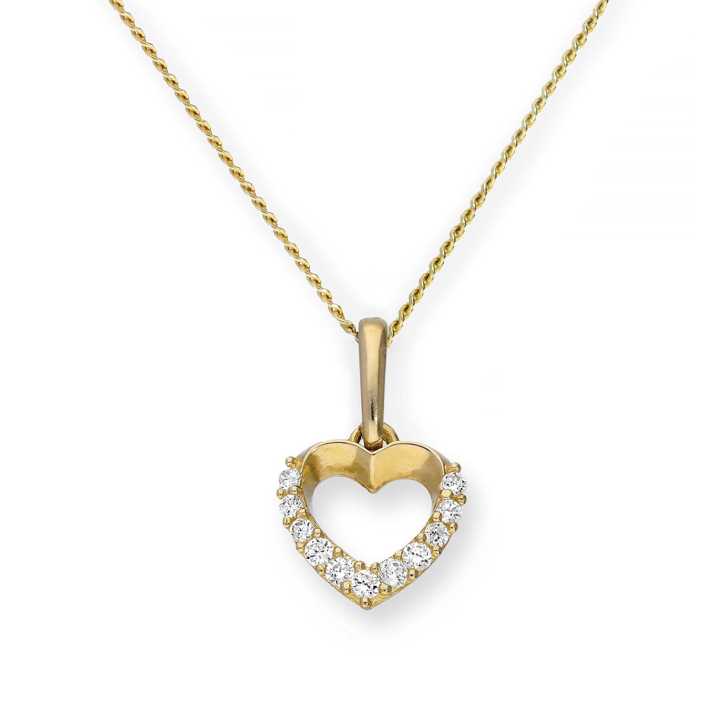9ct Gold & Clear CZ Crystal Cut Out Heart Pendant Necklace