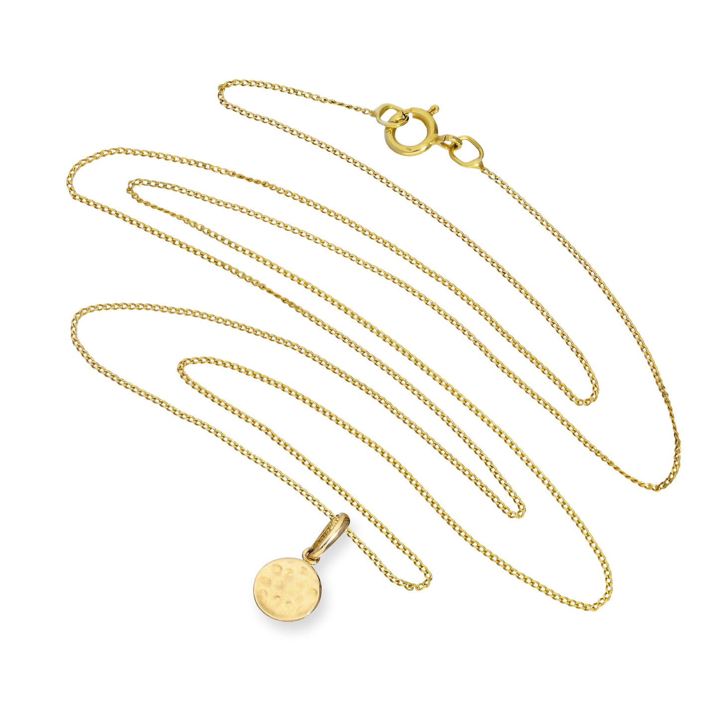 9ct Gold Hammered Finish Round Pendant Necklace