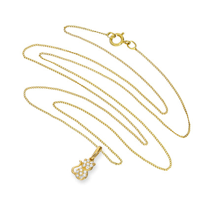 9ct Gold & Clear CZ Crystal Cat Pendant Necklace