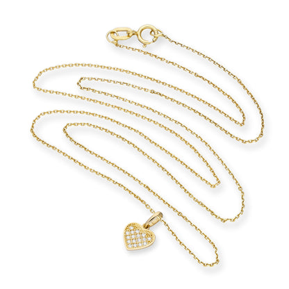 9ct Gold & Clear CZ Crystal Heart Pendant Necklace