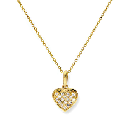 9ct Gold & Clear CZ Crystal Heart Pendant Necklace
