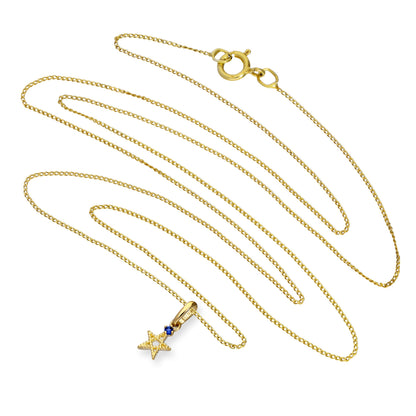 9ct Gold & Sapphire CZ Crystal Pentagram Star Pendant Necklace