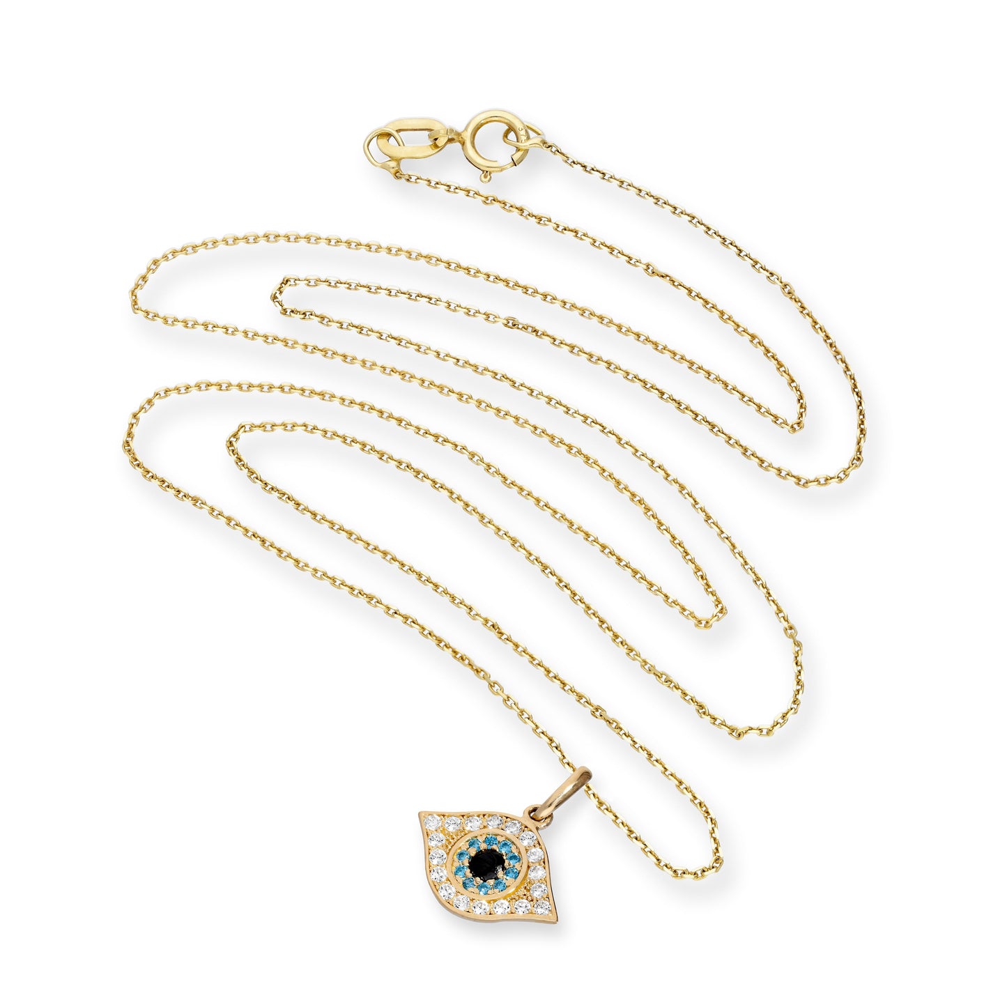 9ct Gold & CZ Crystal Evil Eye Pendant Necklace