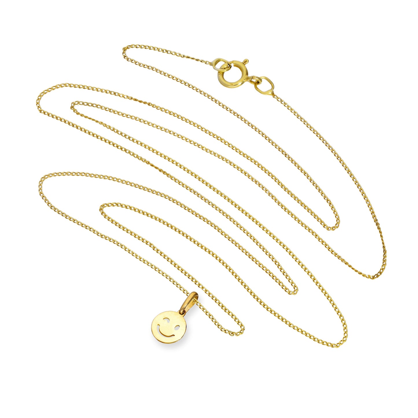 9ct Gold Winking Smiley Face Pendant Necklace