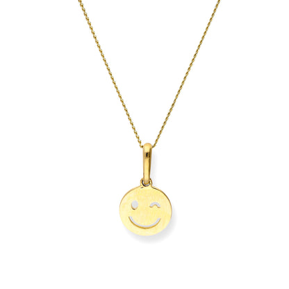 9ct Gold Winking Smiley Face Pendant Necklace