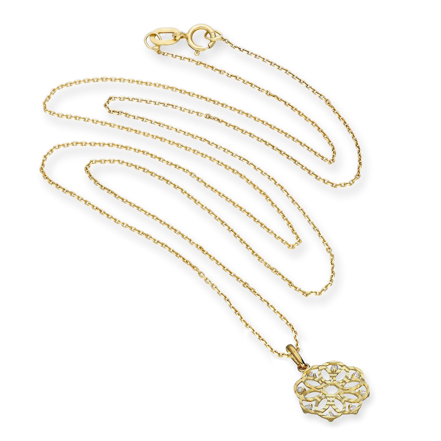 9ct Gold & Clear CZ Crystal Flower Circle Pendant Necklace 16-20 Inches