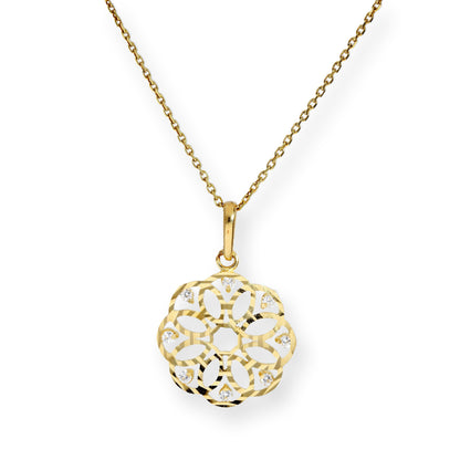 9ct Gold & Clear CZ Crystal Flower Circle Pendant Necklace 16-20 Inches