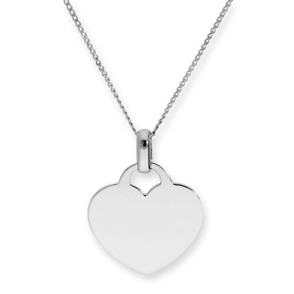 9ct White Gold Engravable Heart Pendant Necklace 16 - 20 Inches