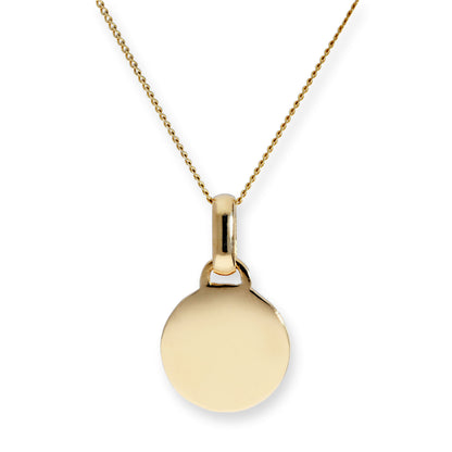 9ct Gold Engravable Round Pendant Necklace 16-20 Inches