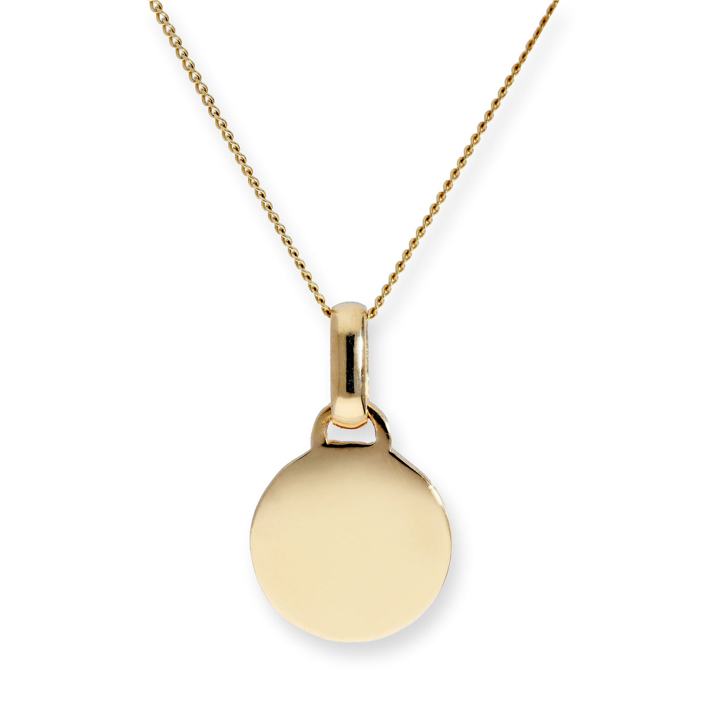 9ct Gold Engravable Round Pendant Necklace 16-20 Inches