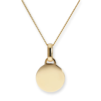 9ct Gold Engravable Round Pendant Necklace 16-20 Inches