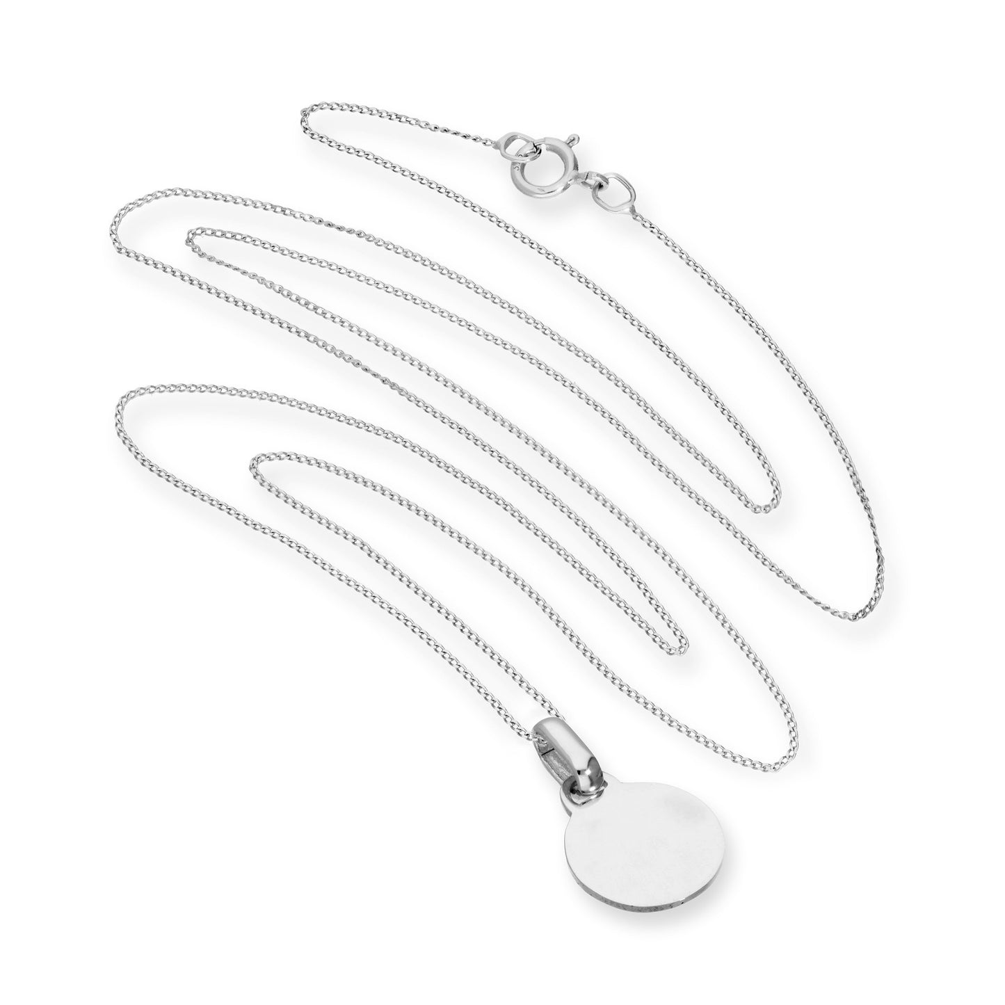 9ct White Gold Engravable Round Pendant Necklace 16-20 Inches