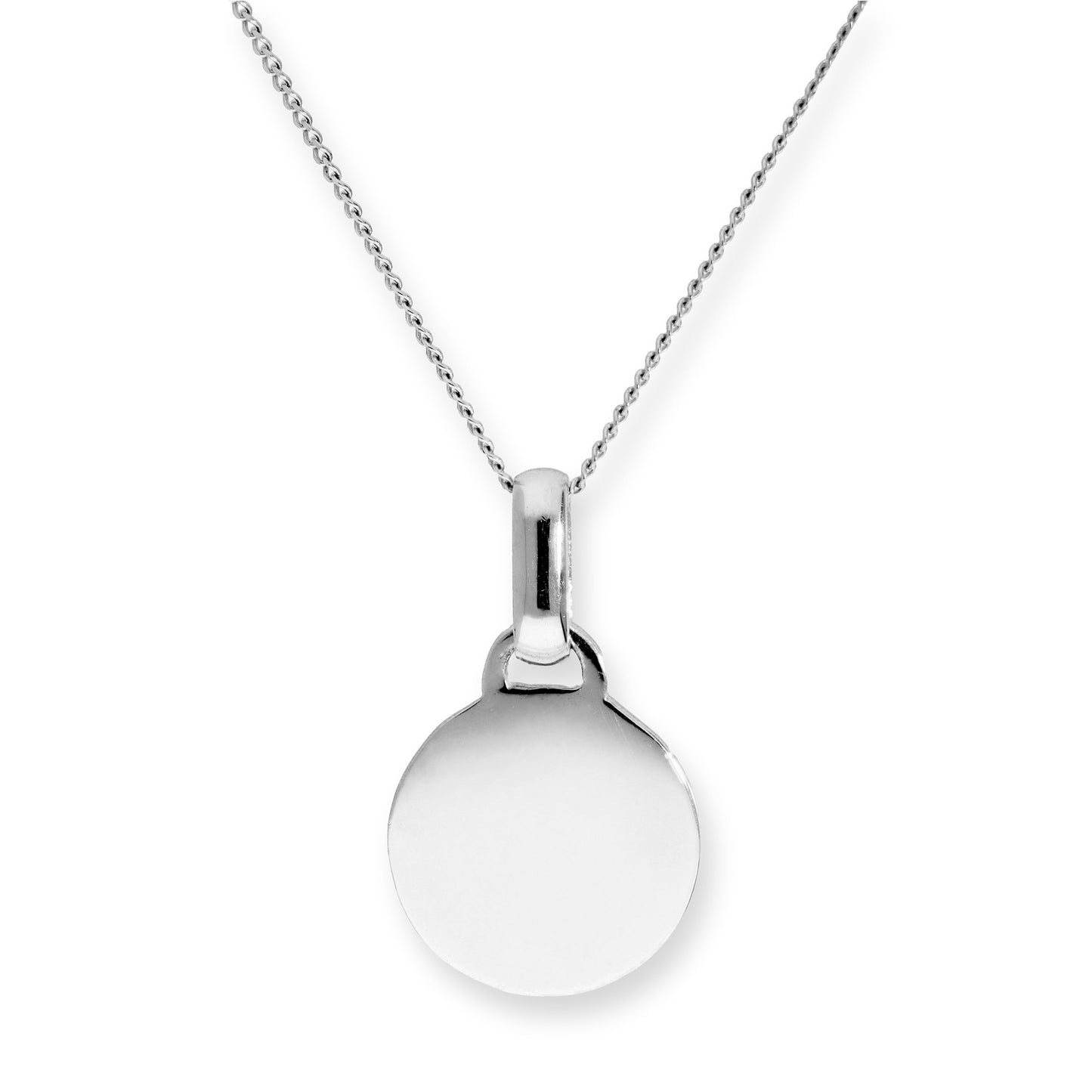 9ct White Gold Engravable Round Pendant Necklace 16-20 Inches
