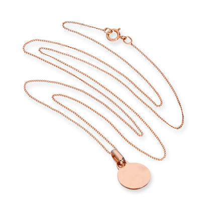 9ct Rose Gold Engravable Round Pendant Necklace 16-18 Inches