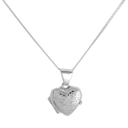 Tiny Sterling Silver Engraved Heart Locket on Chain