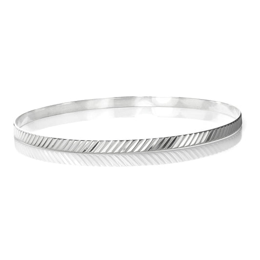 Sterling Silver Milled Diamond Cut Bangle