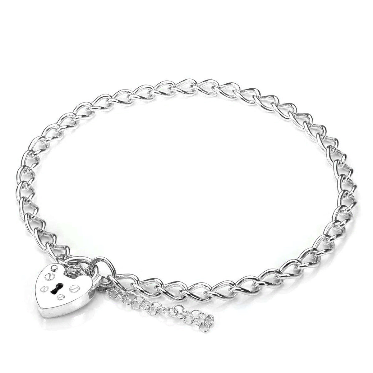 9ct White Gold Heart Padlock Charm Bracelet