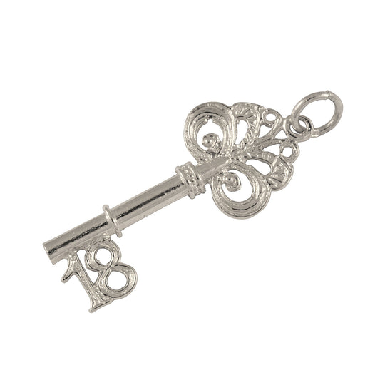 9ct White Gold 18th Birthday Key Charm