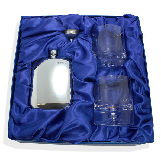 6oz Pewter Flask & 2 8oz Engravable Bubble Based Tumbler Set