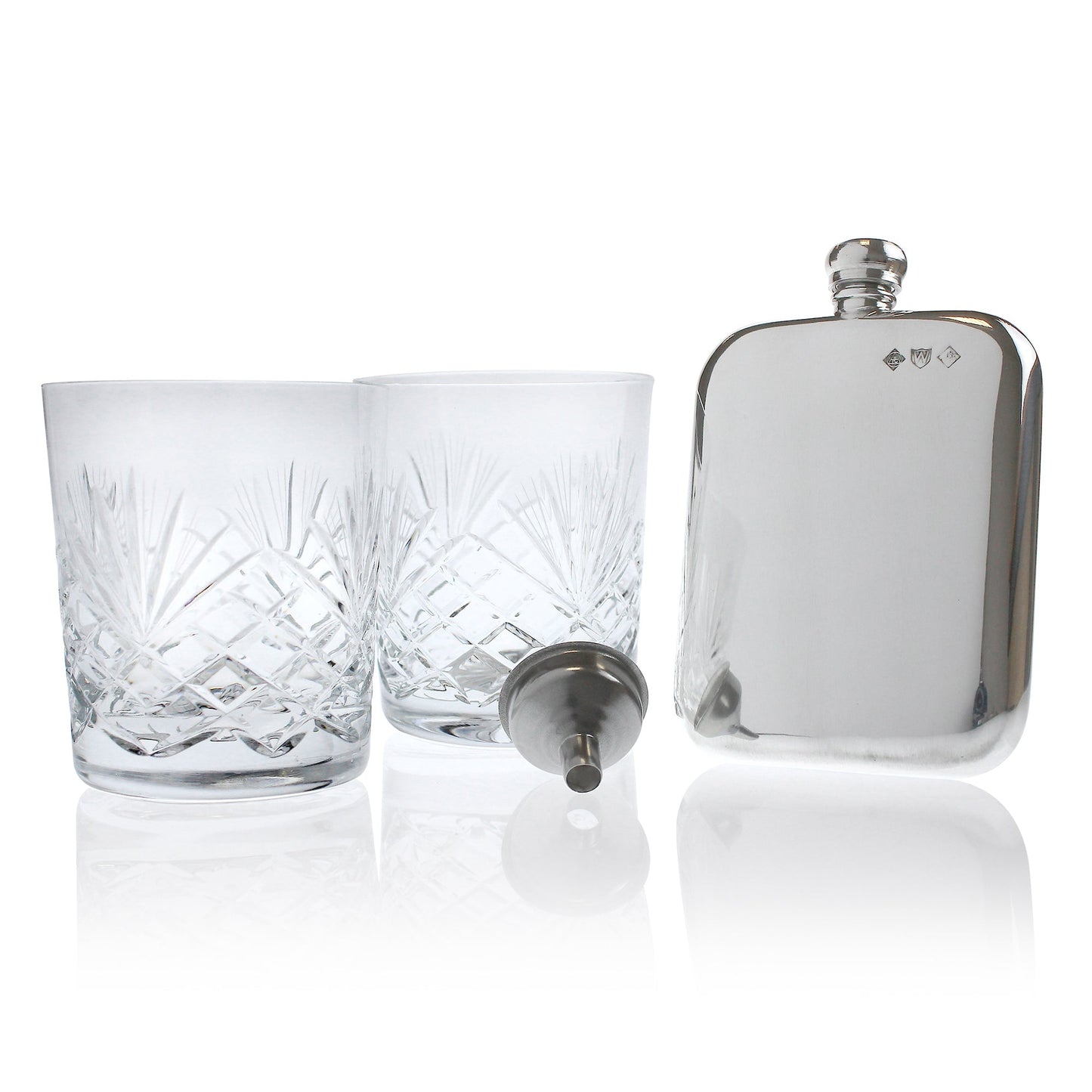 6oz Pewter Flask & 2 10oz Lead Crystal Tumbler Set