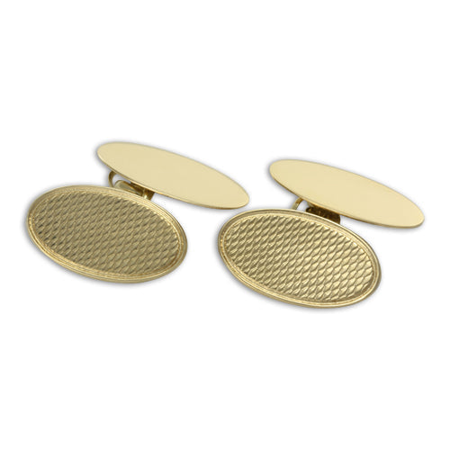 9ct Gold Engine Turned Oval Cufflinks