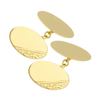 9ct Gold Engraved Oval Cufflinks