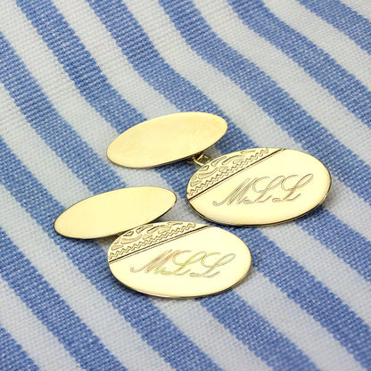 9ct Gold Engraved Oval Cufflinks