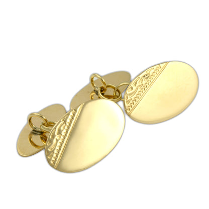 9ct Gold Engraved Oval Cufflinks