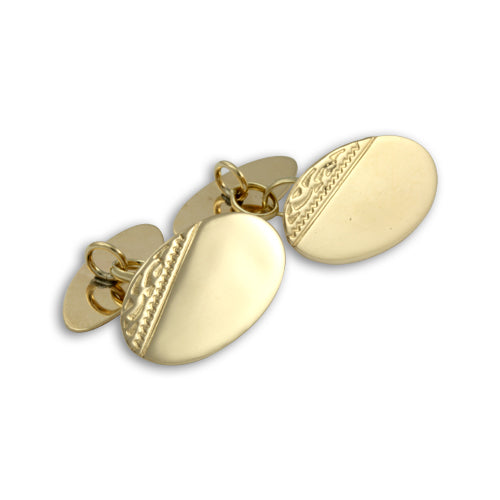 9ct Gold Engraved Oval Cufflinks