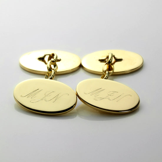 9ct Gold Cufflinks, engraved with initials in a script font