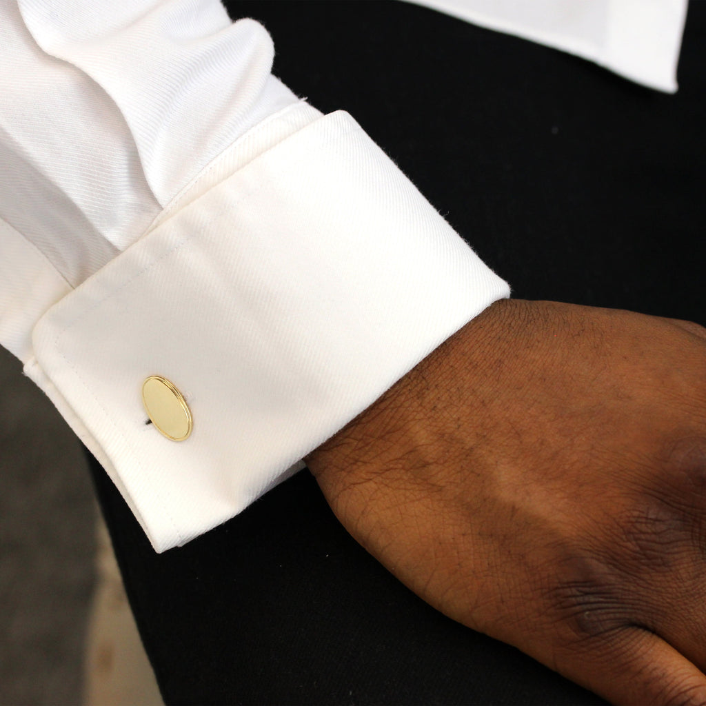 White formal shirt with french cuff and 9ct gold oval cufflinks