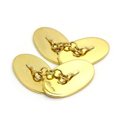 18ct Yellow Gold Heavy Double Sided Oval Chain Cufflinks